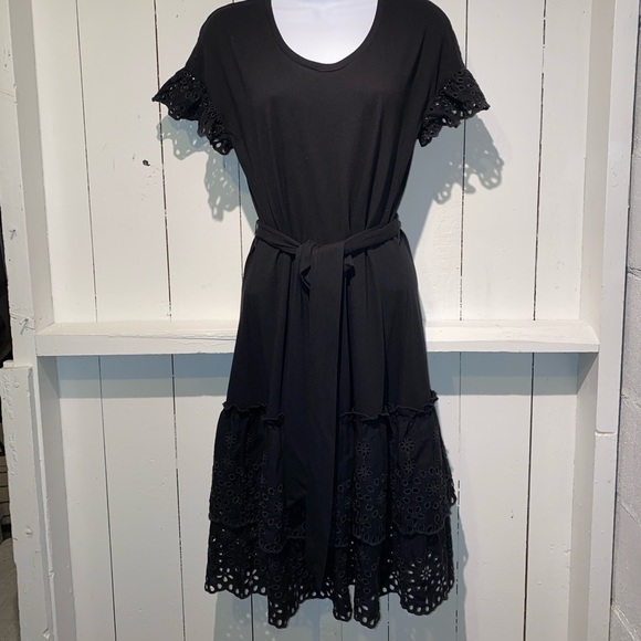 Rachel Parcell Black Eyelet Ruffle Dress Teared Layer Women’s XS - Picture 6 of 12